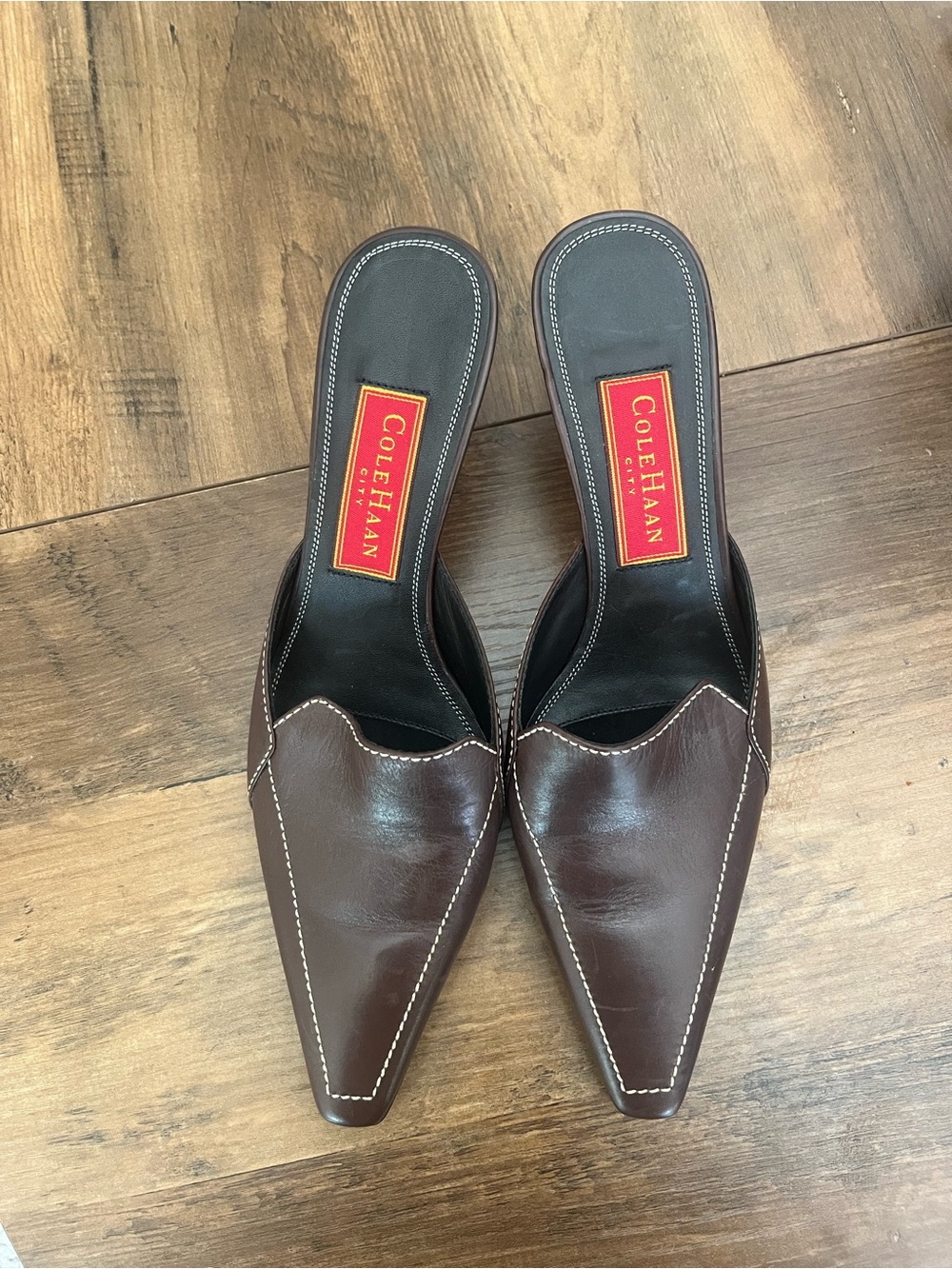 Cole Haan Brown Leather Slip-On Women's Mule Heels - Picture 2 of 4